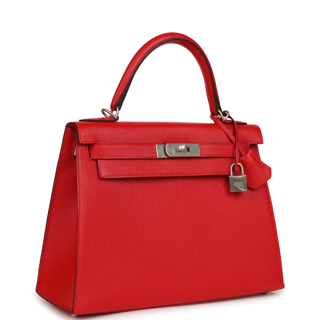 Kelly Sellier 28 Rouge De Coeur Chevre Mysore Brushed Palladium Hardware Bag