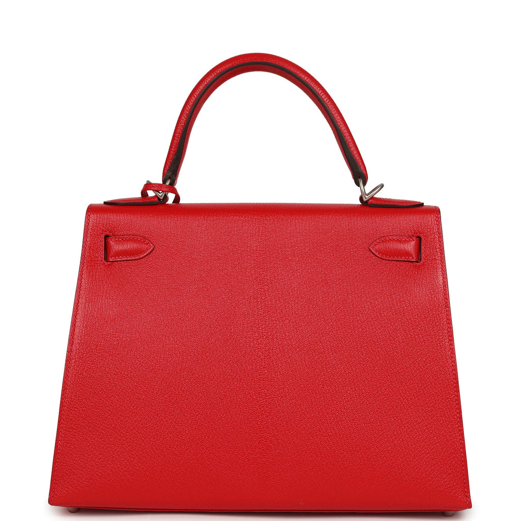 Kelly Sellier 28 Rouge De Coeur Chevre Mysore Brushed Palladium Hardware Bag