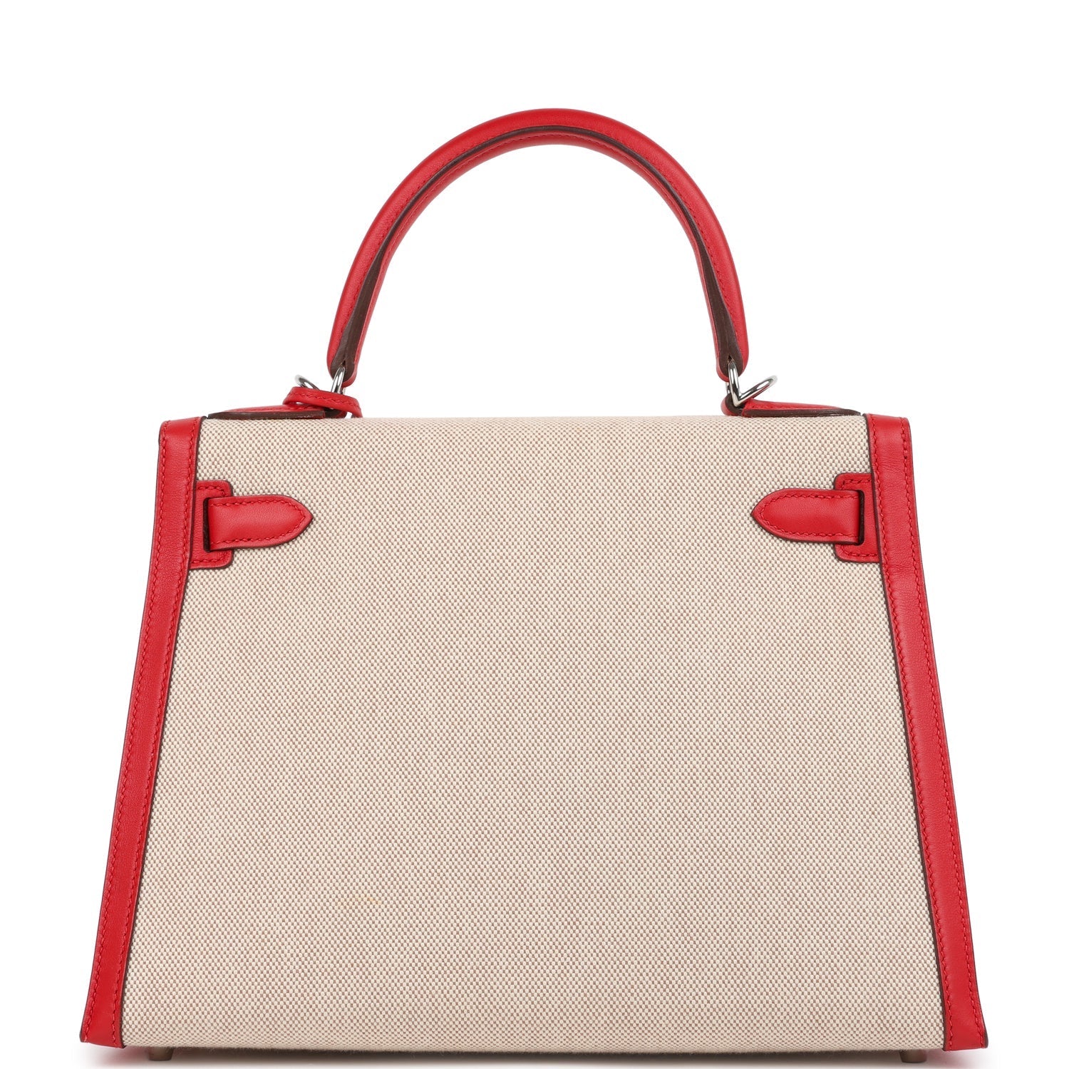 Kelly Sellier 28 Rouge De Coeur Swift and Beige-Ecru Toile H Canvas Palladium Hardware Bag