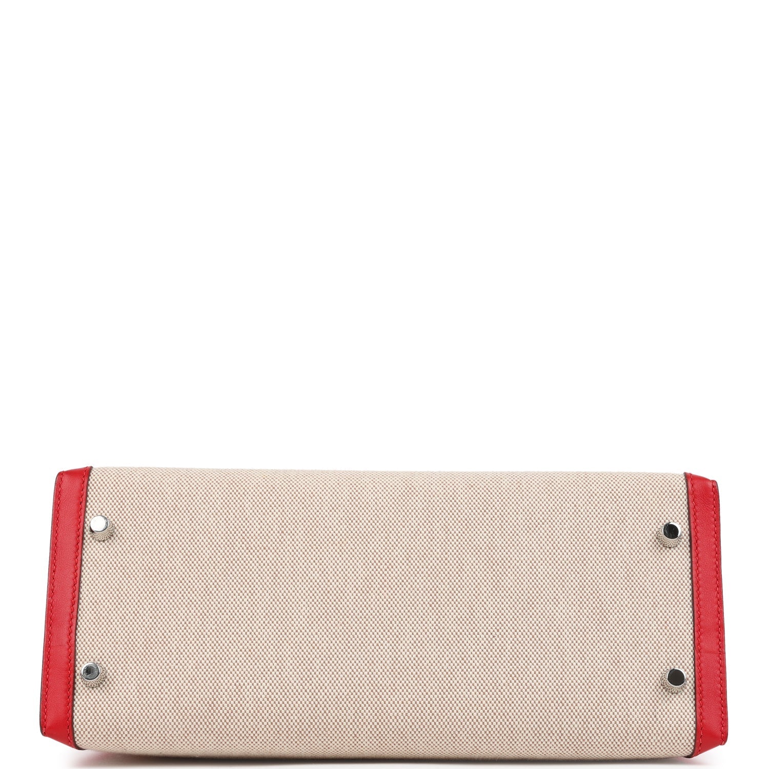 Kelly Sellier 28 Rouge De Coeur Swift and Beige-Ecru Toile H Canvas Palladium Hardware Bag
