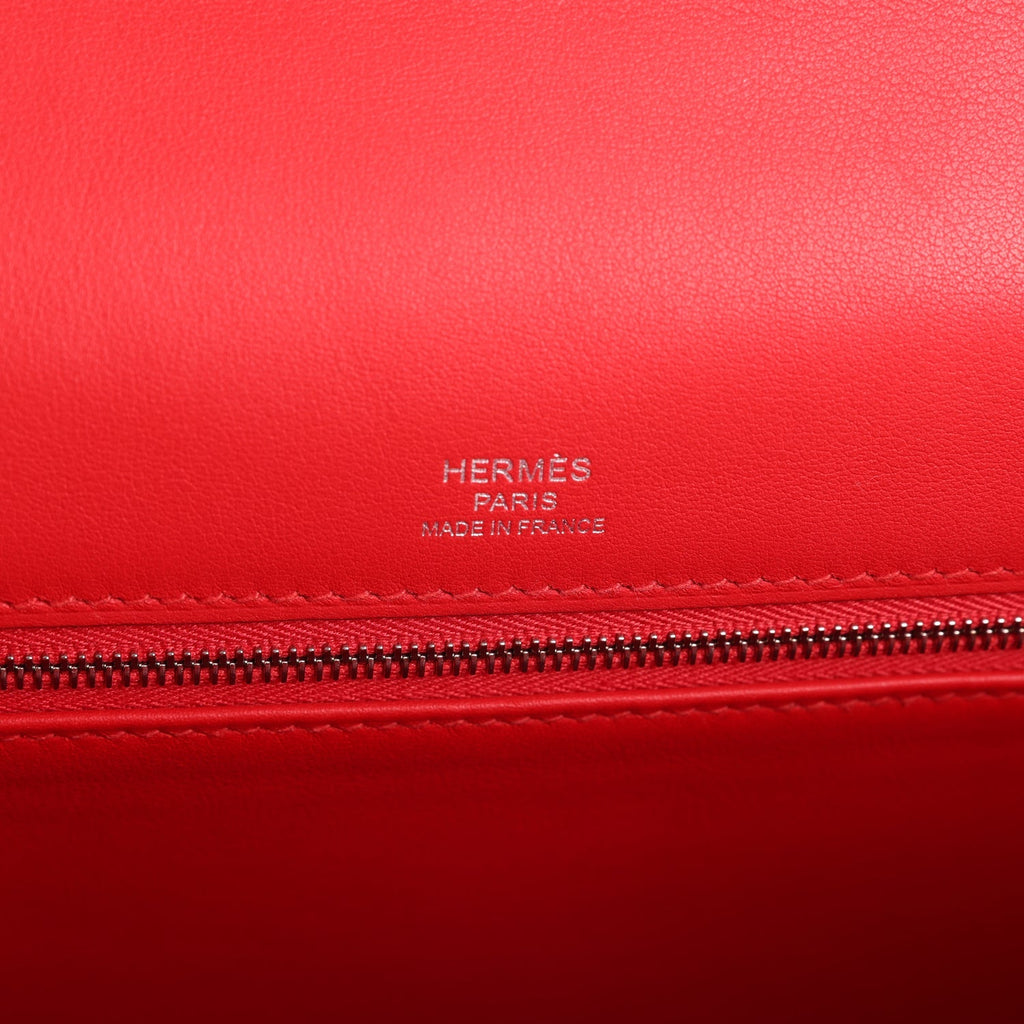 Kelly Sellier 28 Rouge De Coeur Swift and Beige-Ecru Toile H Canvas Palladium Hardware Bag