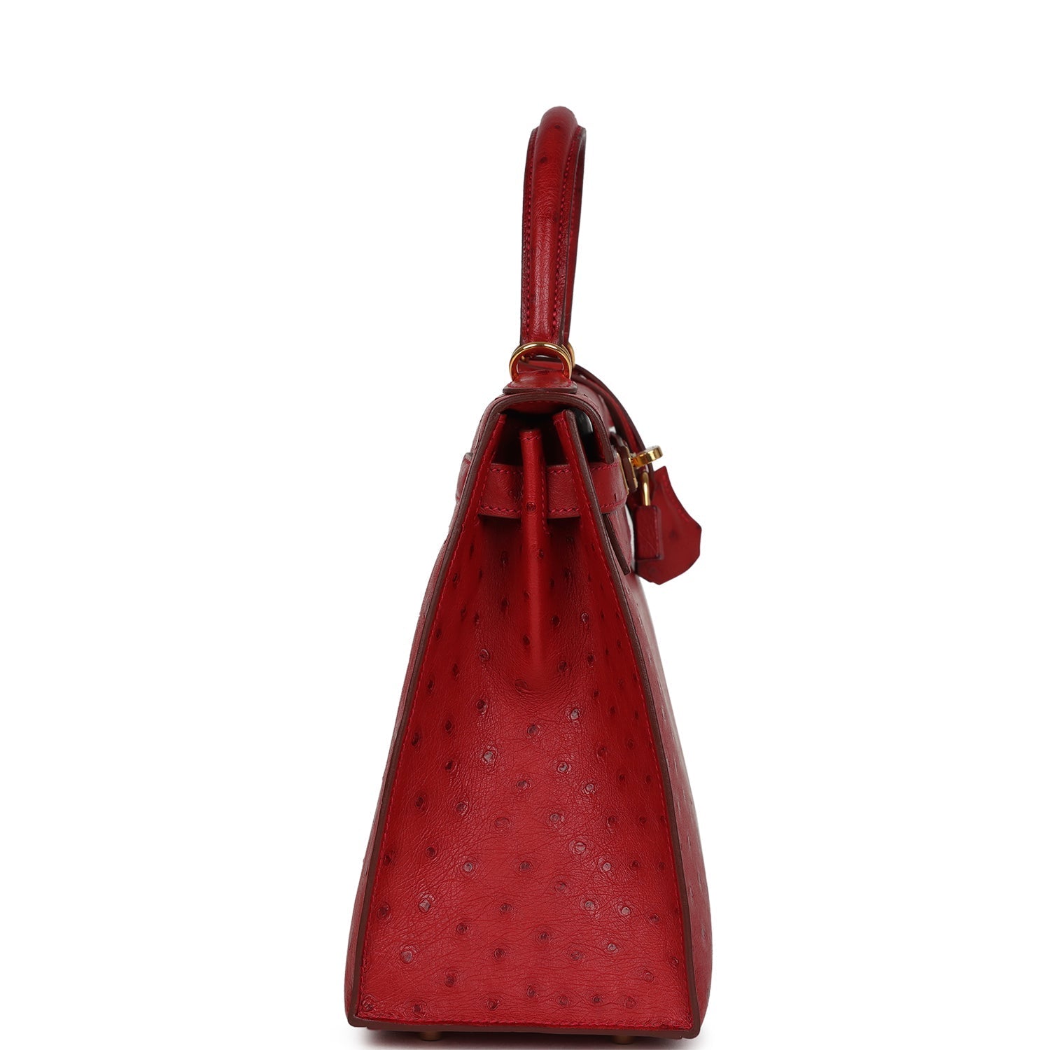 Kelly Sellier 28 Rouge Vif Ostrich Gold Hardware Bag
