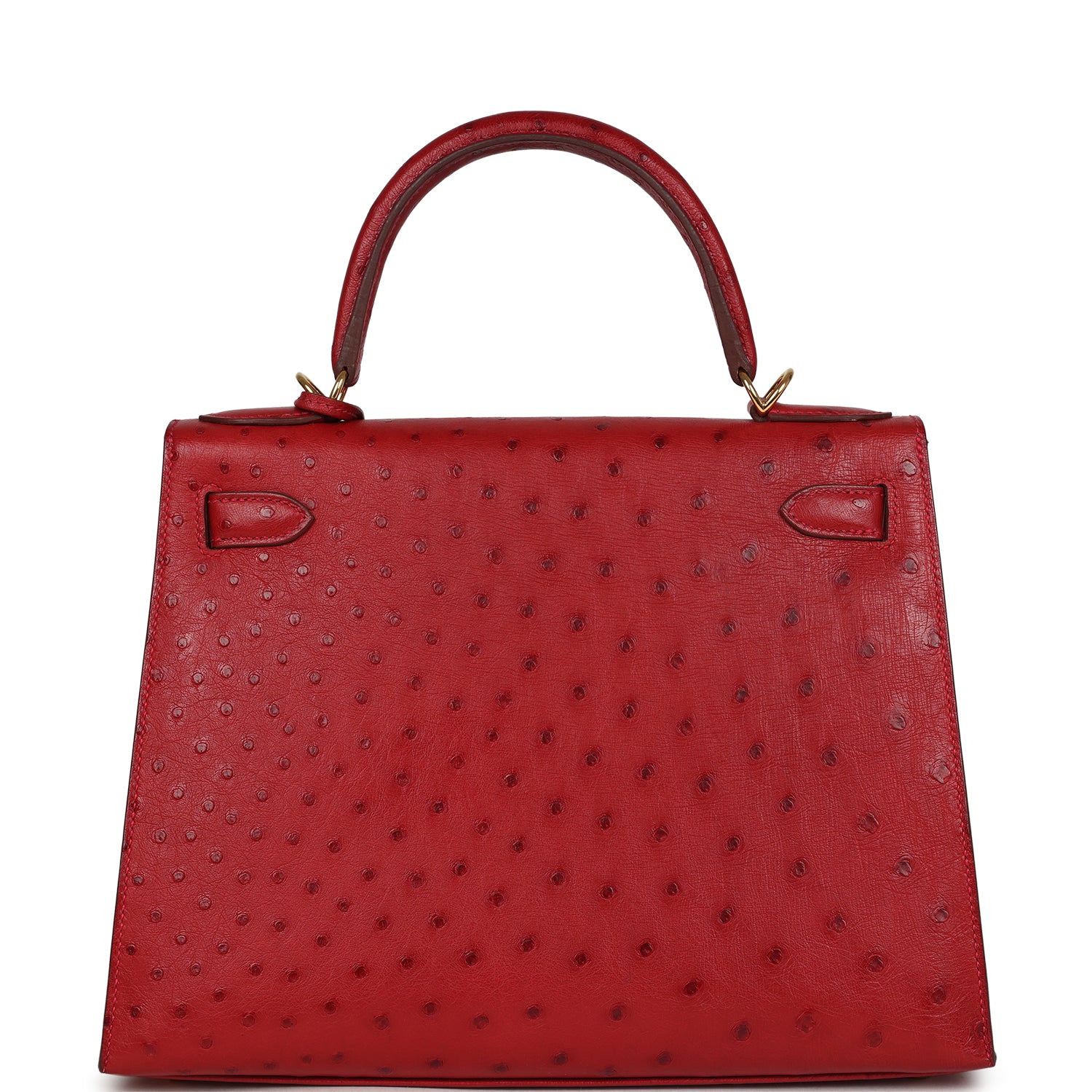 Kelly Sellier 28 Rouge Vif Ostrich Gold Hardware Bag