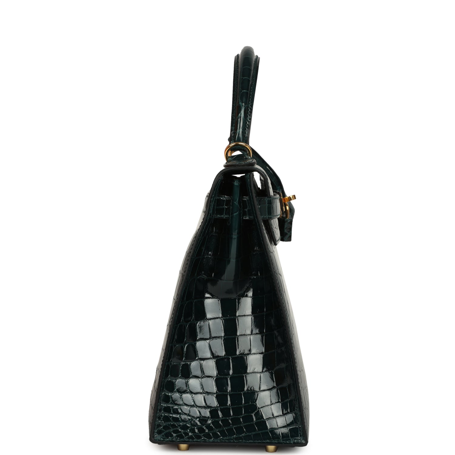 Kelly Sellier 28 Vert Cypres Shiny Niloticus Crocodile Gold Hardware Bag
