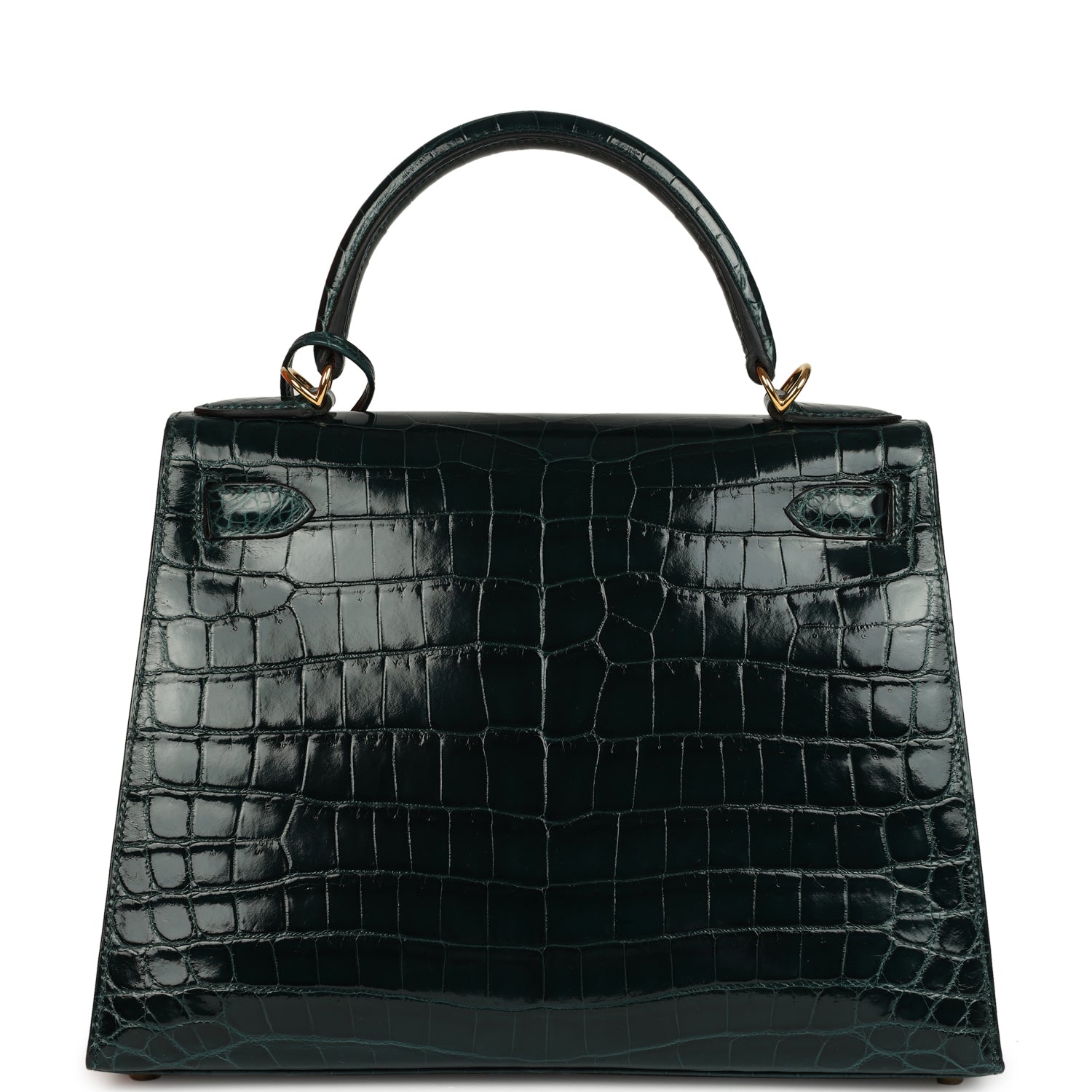 Kelly Sellier 28 Vert Cypres Shiny Niloticus Crocodile Gold Hardware Bag