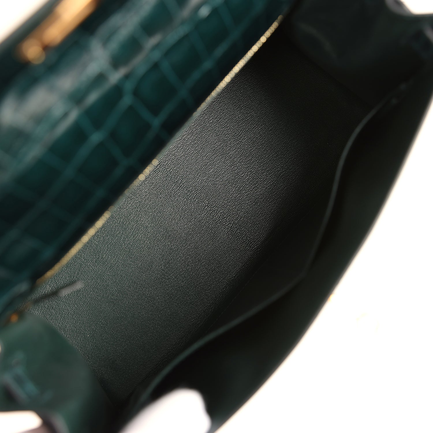 Kelly Sellier 28 Vert Cypres Shiny Niloticus Crocodile Gold Hardware Bag