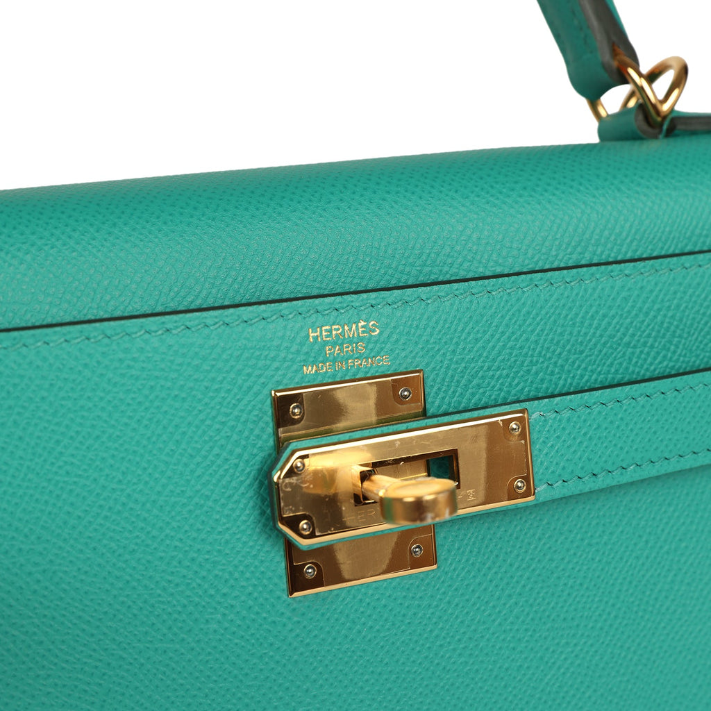 Kelly Sellier 28 Vert Jade Epsom Gold Hardware Bag