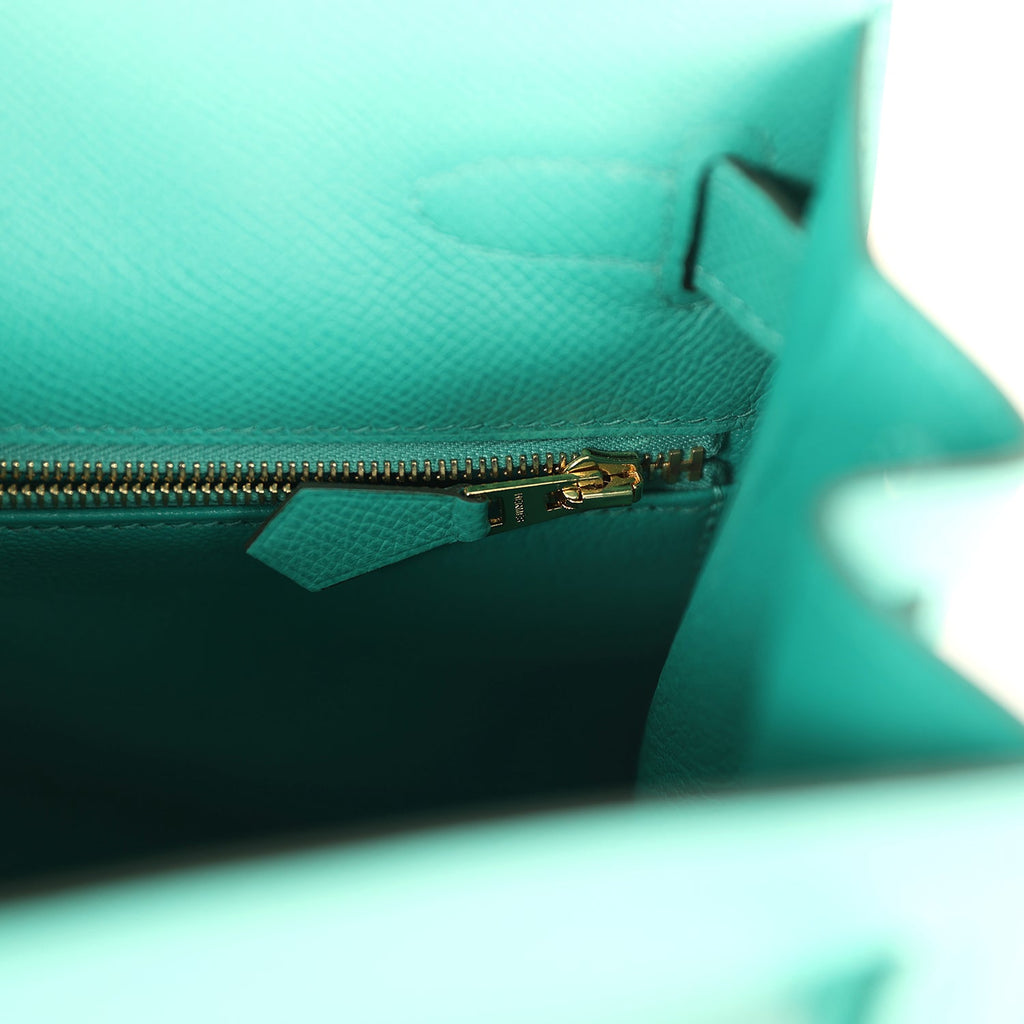 Kelly Sellier 28 Vert Jade Epsom Gold Hardware Bag