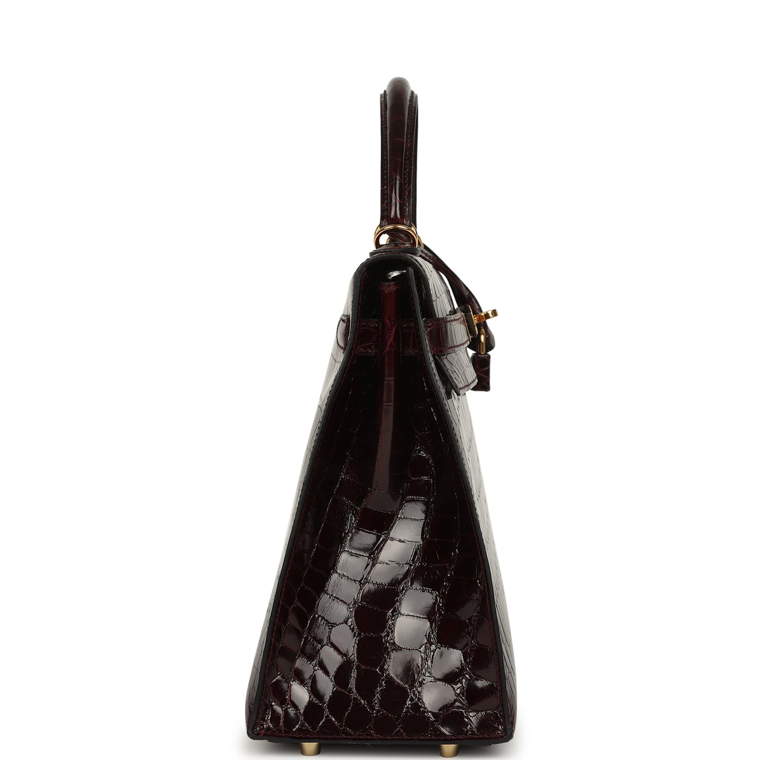 Kelly Sellier 32 Bordeaux Shiny Niloticus Crocodile Gold Hardware Bag
