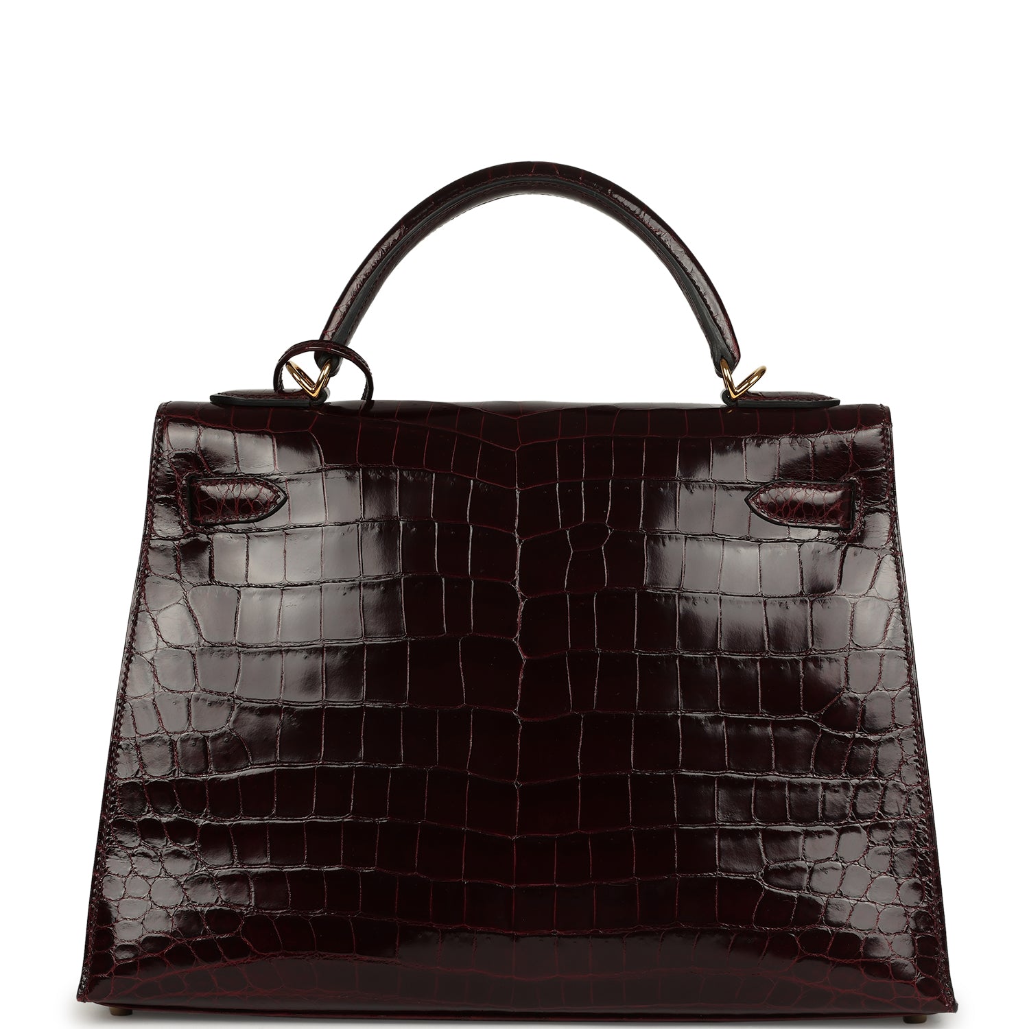 Kelly Sellier 32 Bordeaux Shiny Niloticus Crocodile Gold Hardware Bag