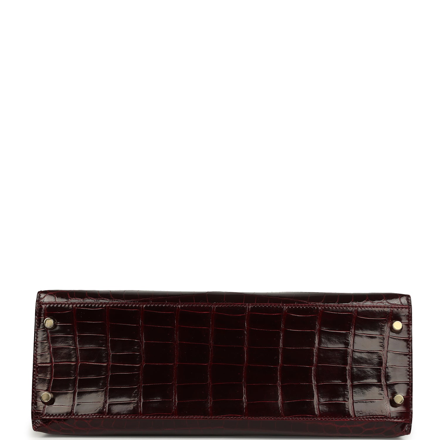 Kelly Sellier 32 Bordeaux Shiny Niloticus Crocodile Gold Hardware Bag