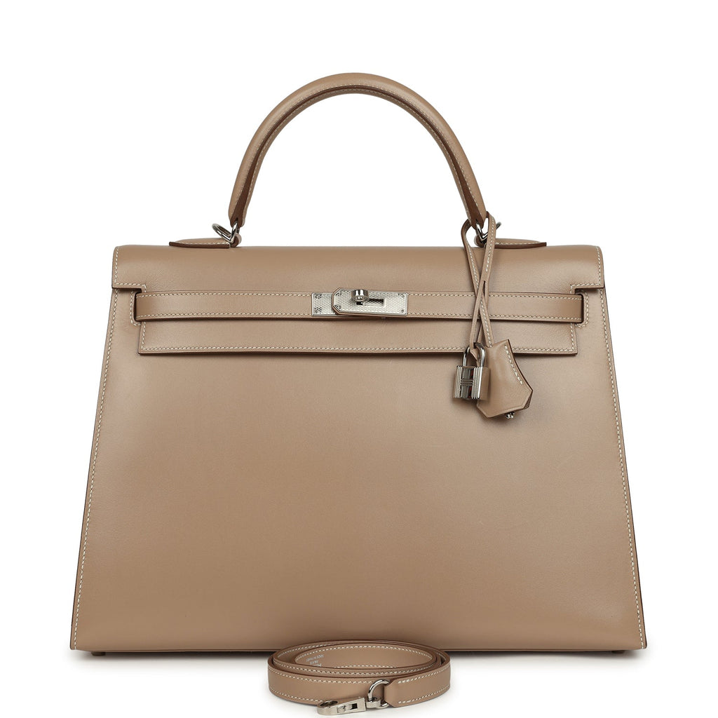 Kelly Sellier 35 Argile Tadelakt Guilloche Palladium Hardware Bag