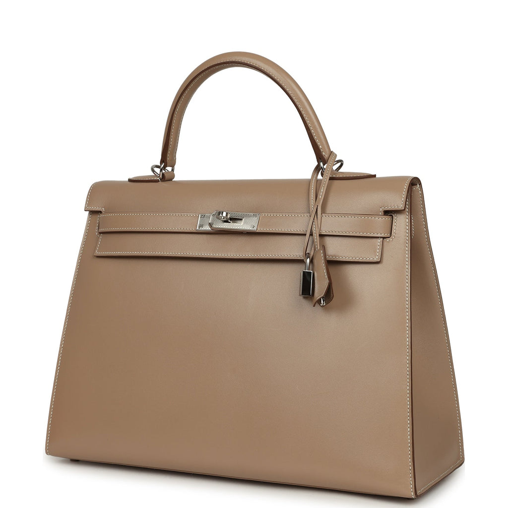 Kelly Sellier 35 Argile Tadelakt Guilloche Palladium Hardware Bag