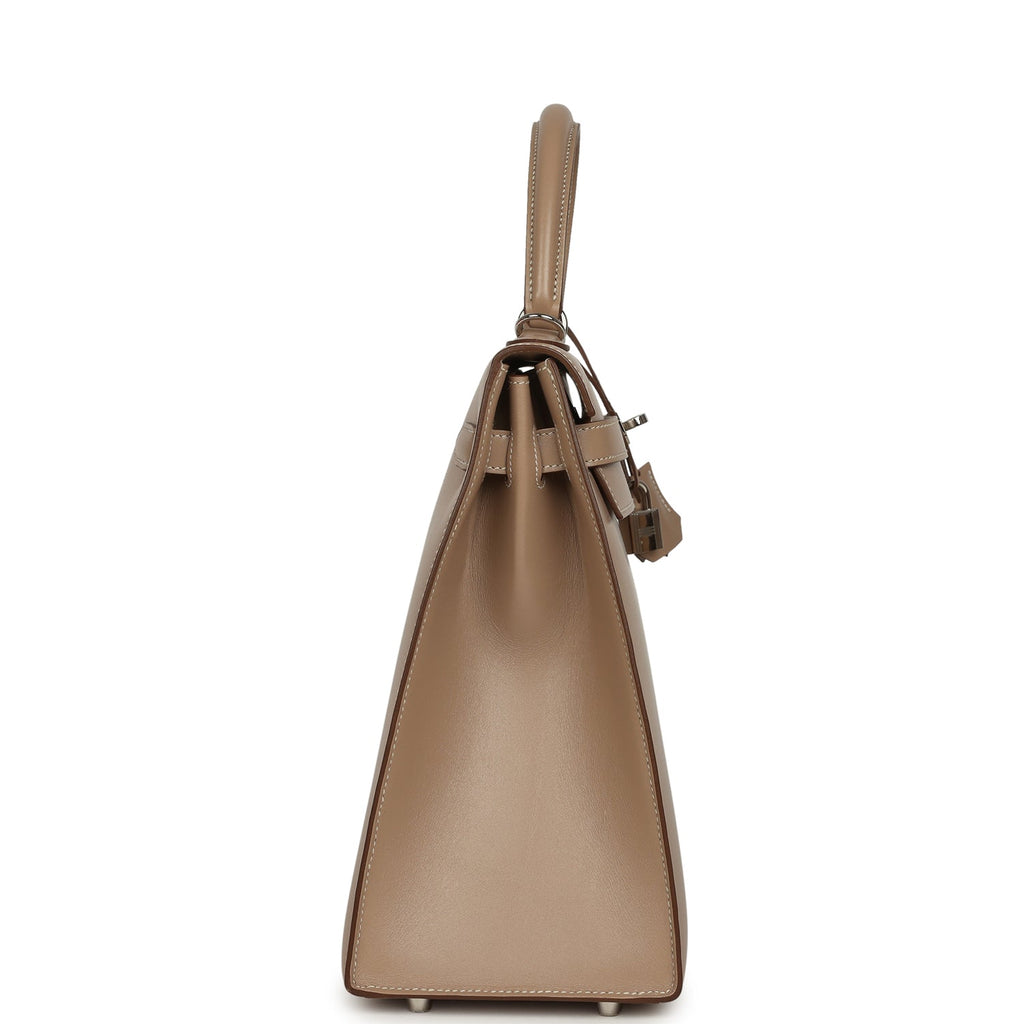 Kelly Sellier 35 Argile Tadelakt Guilloche Palladium Hardware Bag
