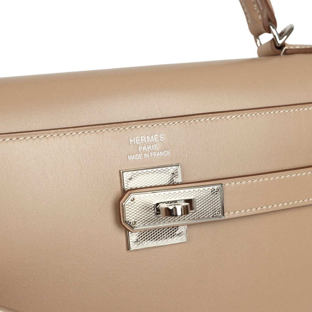 Kelly Sellier 35 Argile Tadelakt Guilloche Palladium Hardware Bag