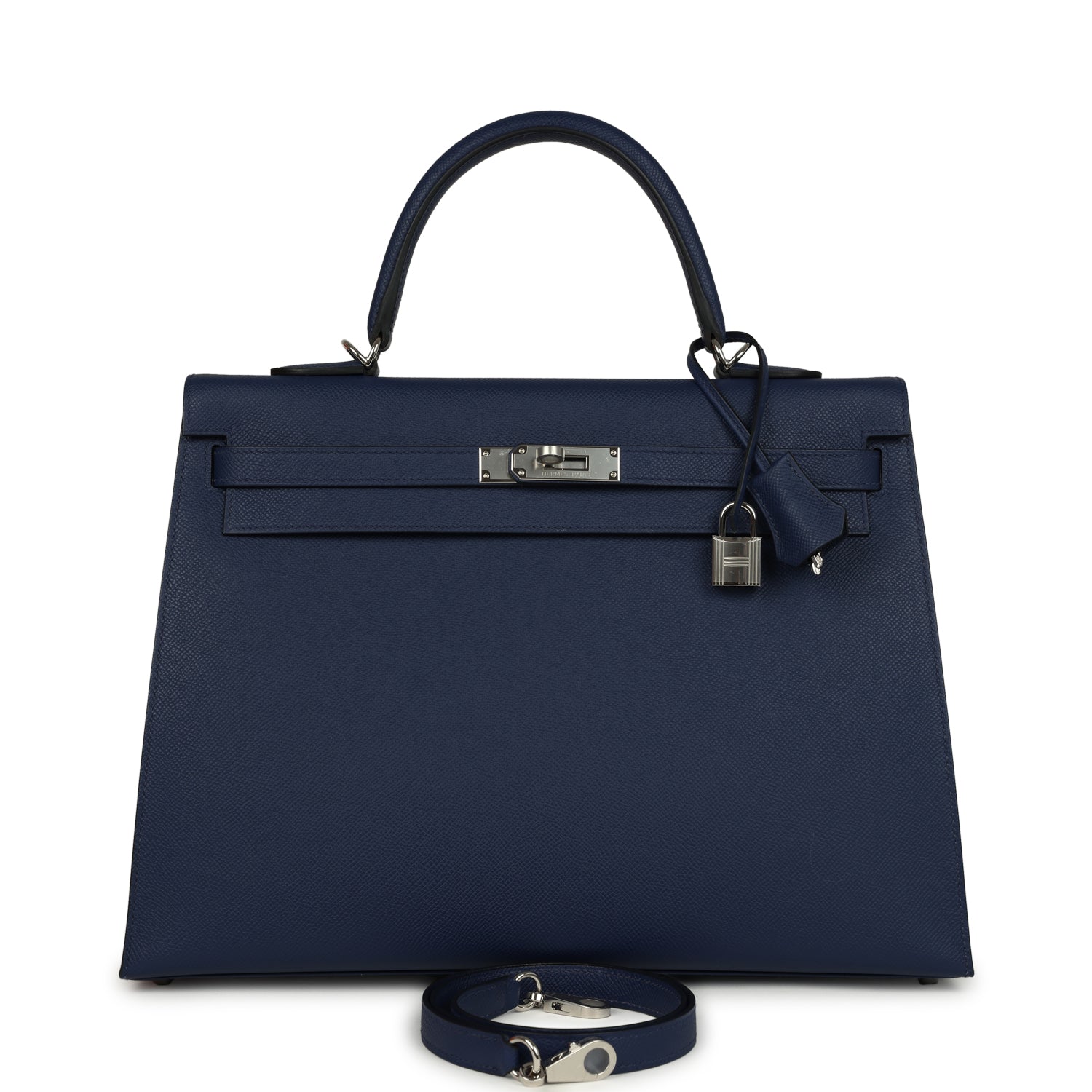 Kelly Sellier 35 Bleu Saphir Epsom Palladium Hardware Bag