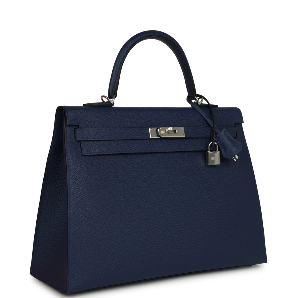 Kelly Sellier 35 Bleu Saphir Epsom Palladium Hardware Bag