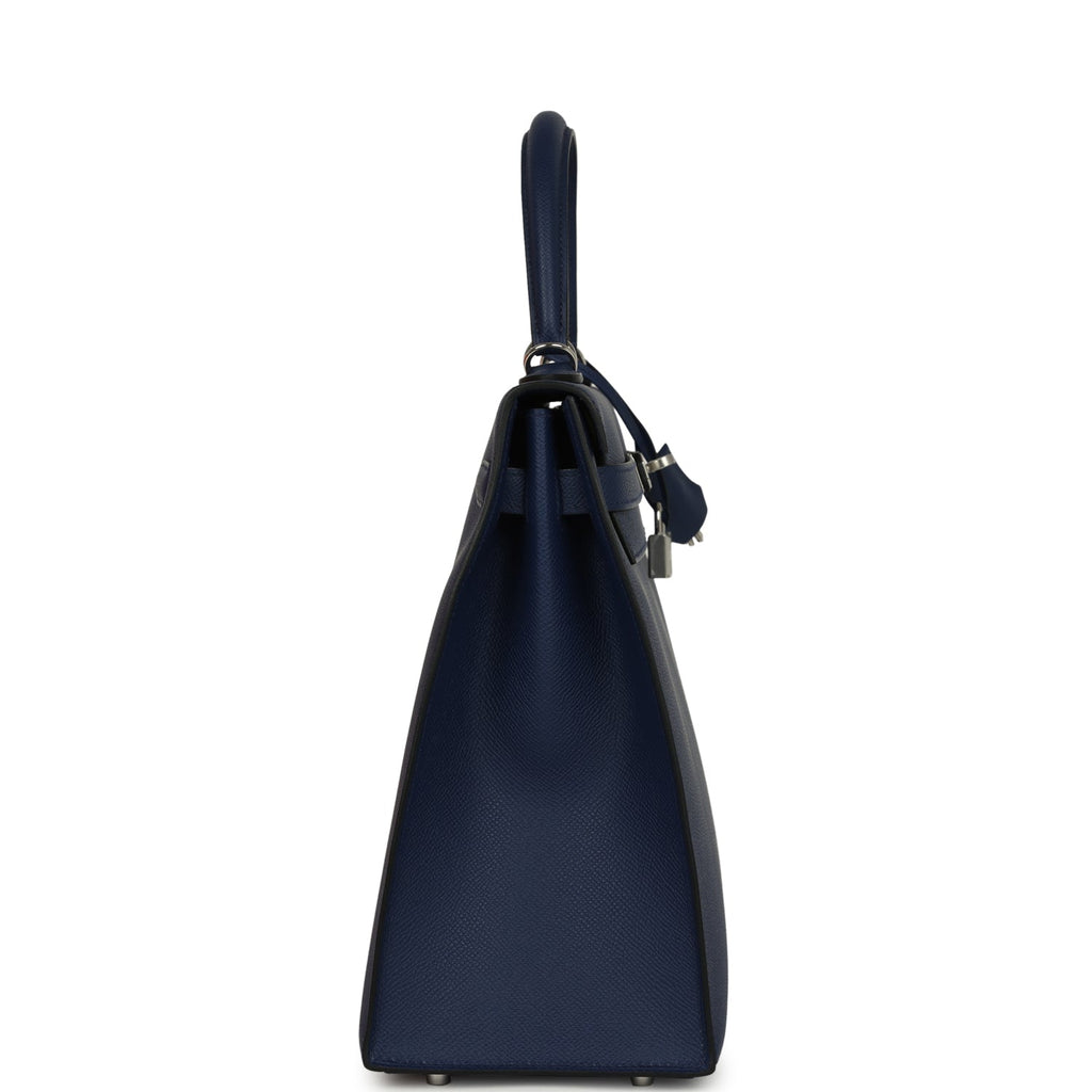 Kelly Sellier 35 Bleu Saphir Epsom Palladium Hardware Bag
