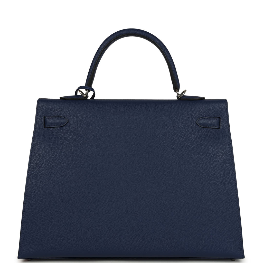 Kelly Sellier 35 Bleu Saphir Epsom Palladium Hardware Bag