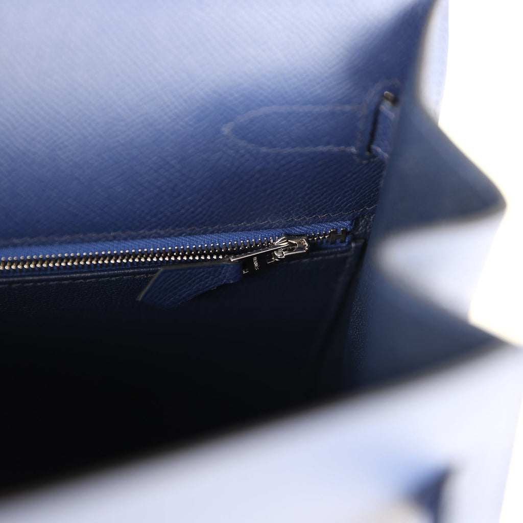 Kelly Sellier 35 Bleu Saphir Epsom Palladium Hardware Bag