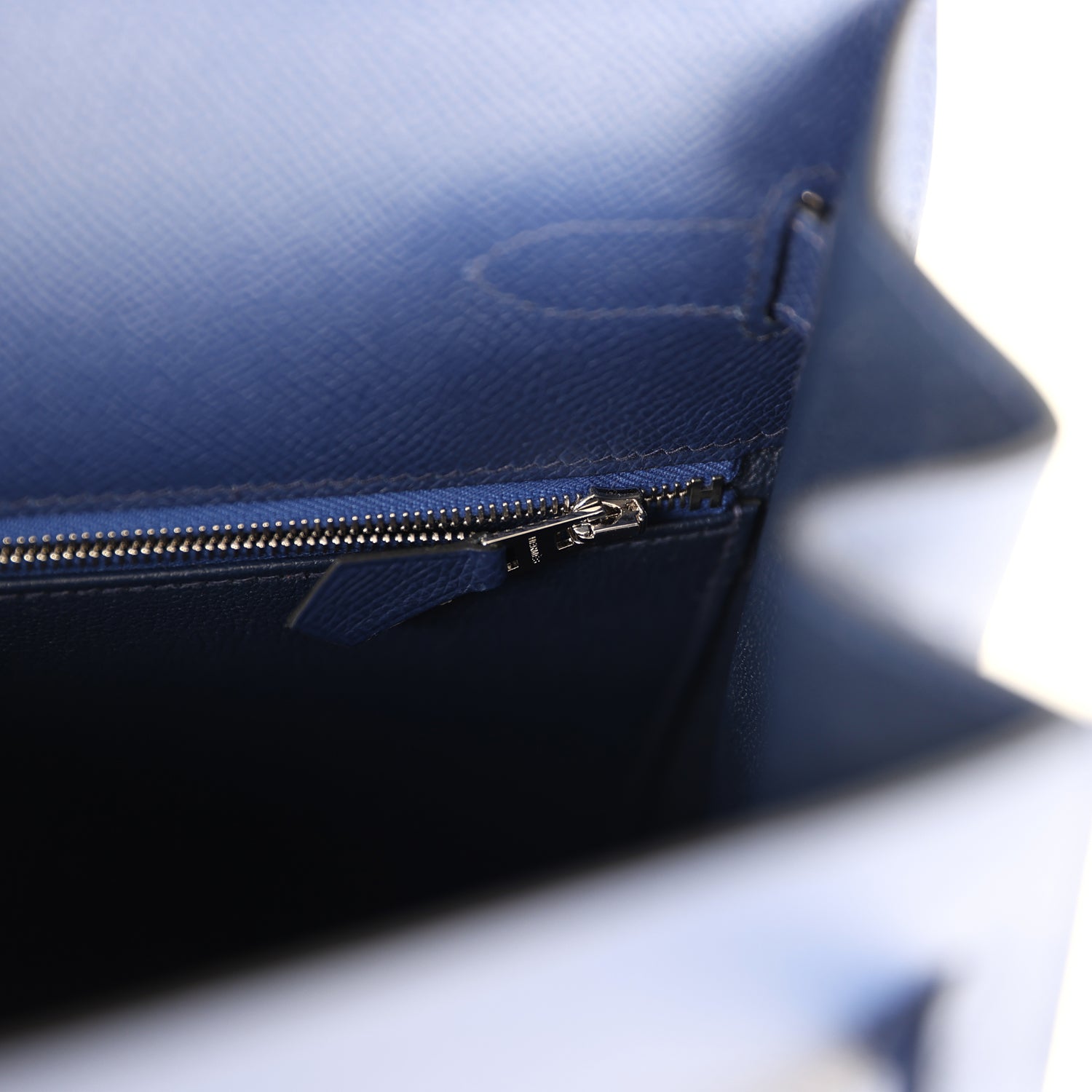 Kelly Sellier 35 Bleu Saphir Epsom Palladium Hardware Bag