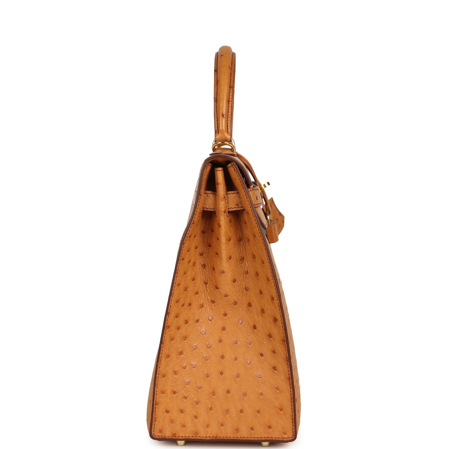 Kelly Sellier 35 Cognac Ostrich Gold Hardware Bag