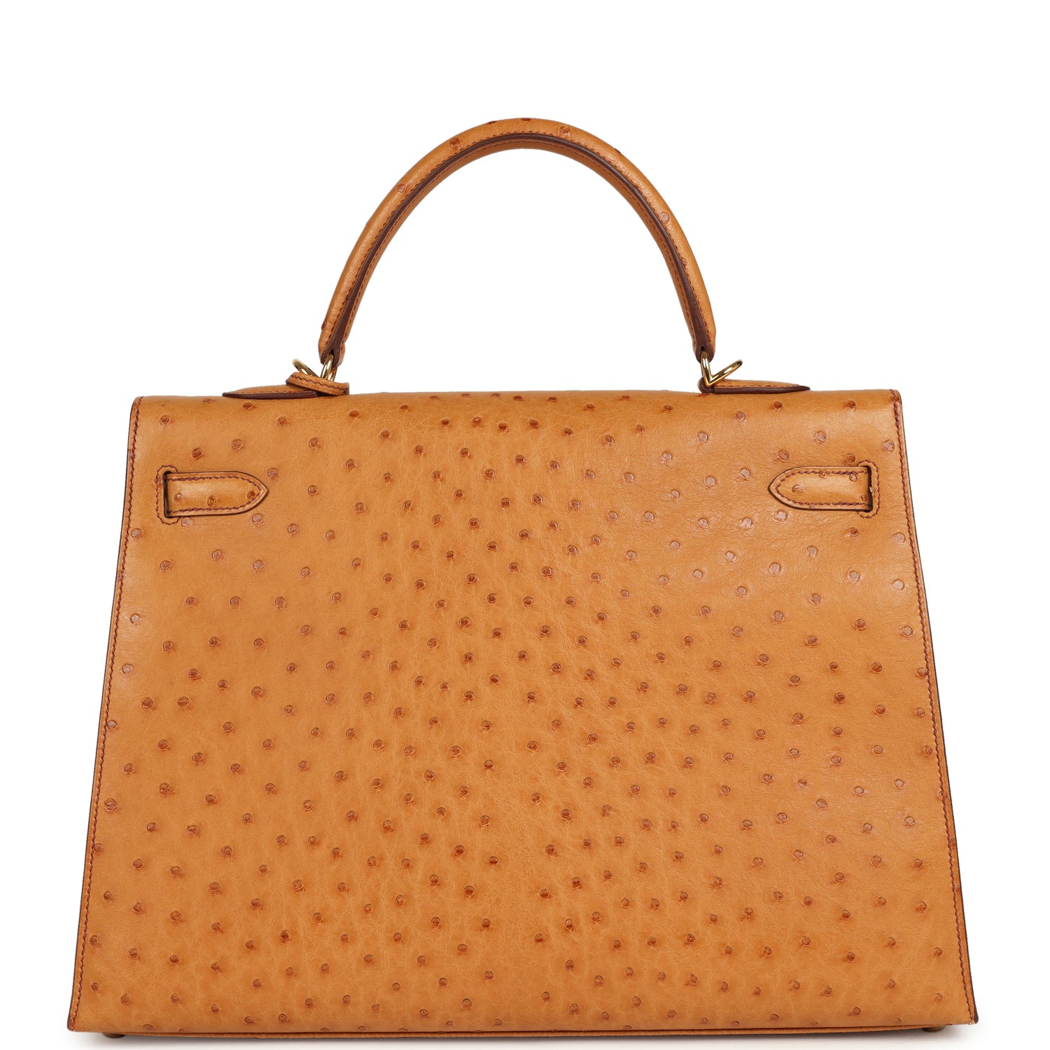 Kelly Sellier 35 Cognac Ostrich Gold Hardware Bag