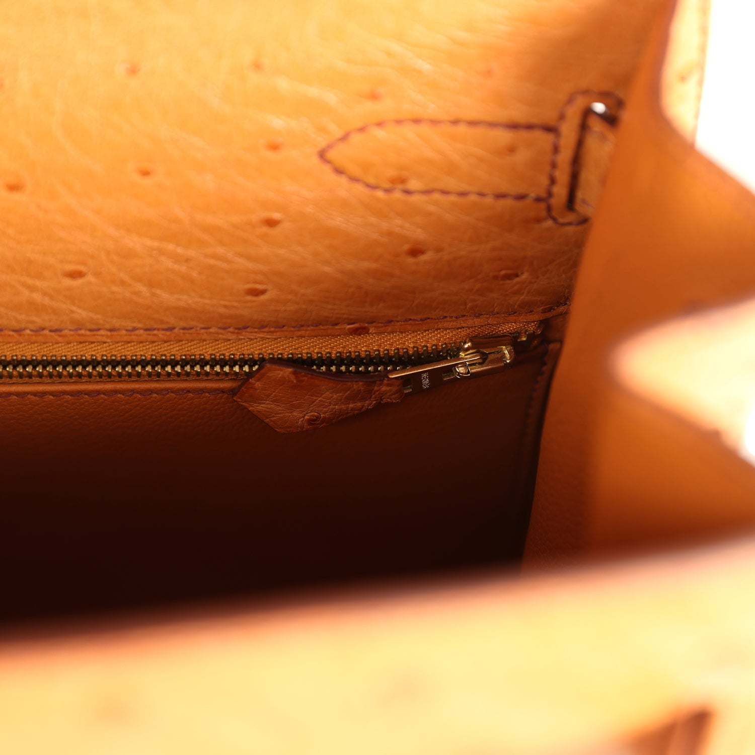 Kelly Sellier 35 Cognac Ostrich Gold Hardware Bag