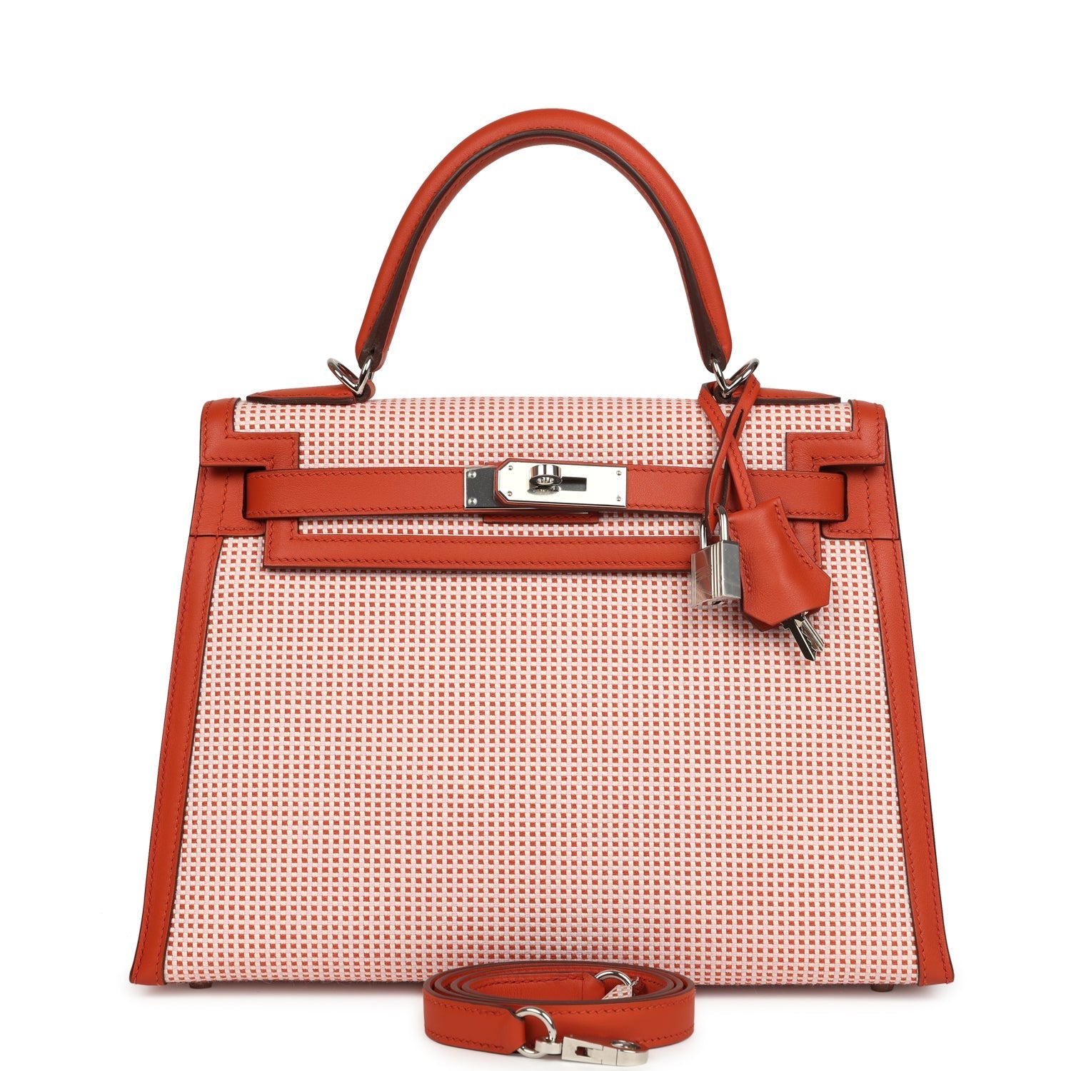 Quadrille Kelly Sellier 28 Brique Toile and Terre Battue Swift Palladium Hardware Bag