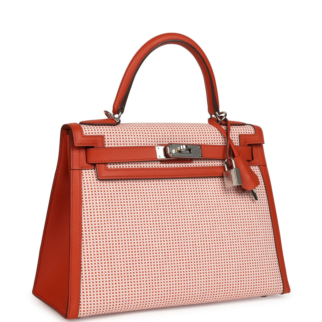 Quadrille Kelly Sellier 28 Brique Toile and Terre Battue Swift Palladium Hardware Bag