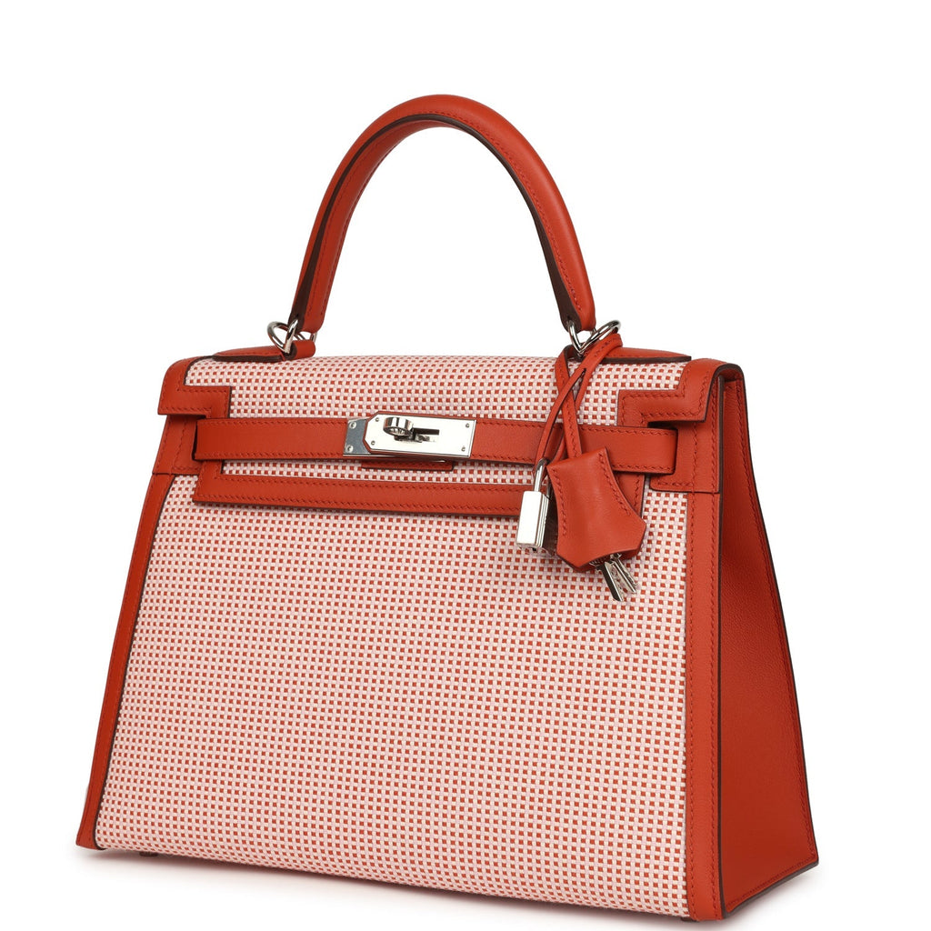 Quadrille Kelly Sellier 28 Brique Toile and Terre Battue Swift Palladium Hardware Bag