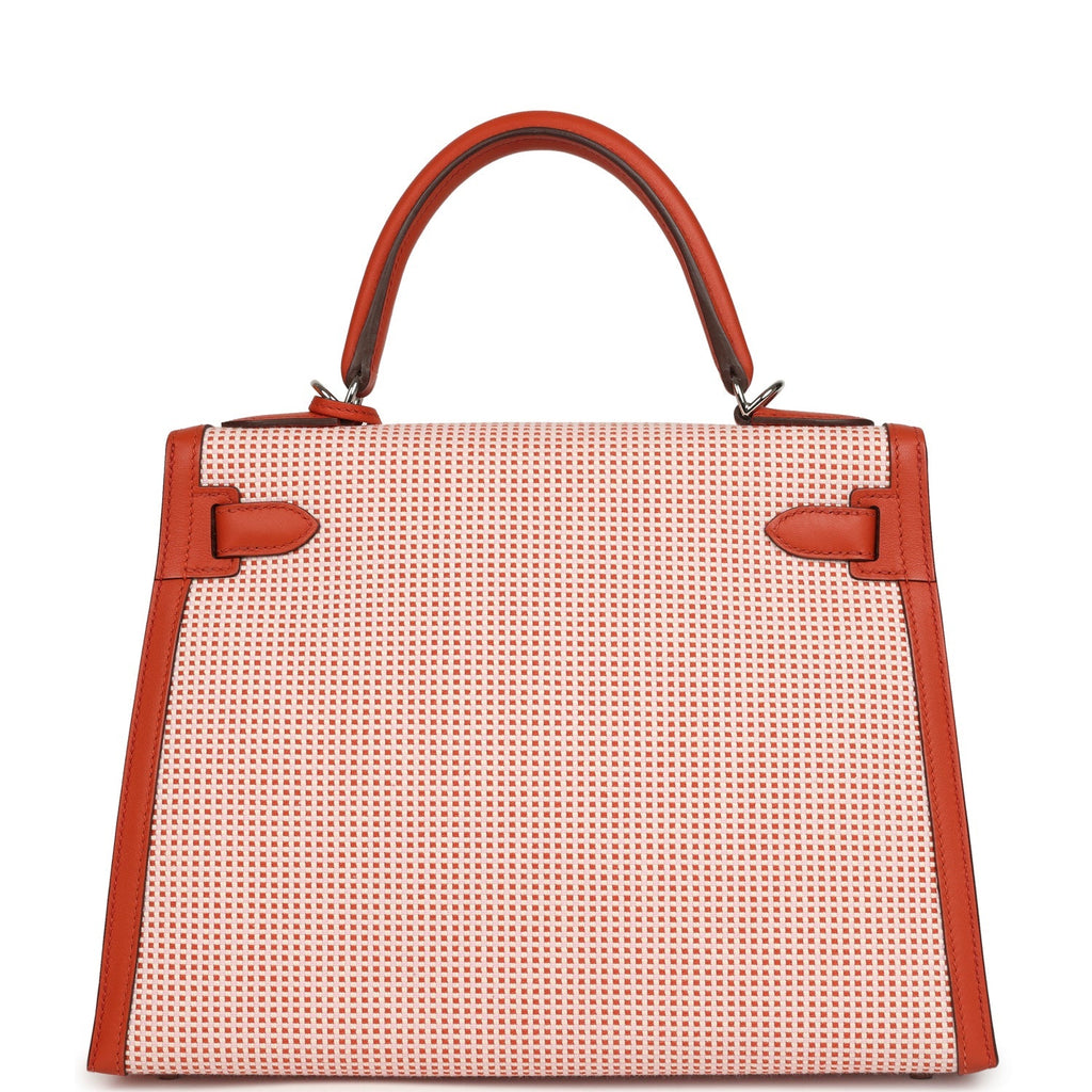 Quadrille Kelly Sellier 28 Brique Toile and Terre Battue Swift Palladium Hardware Bag