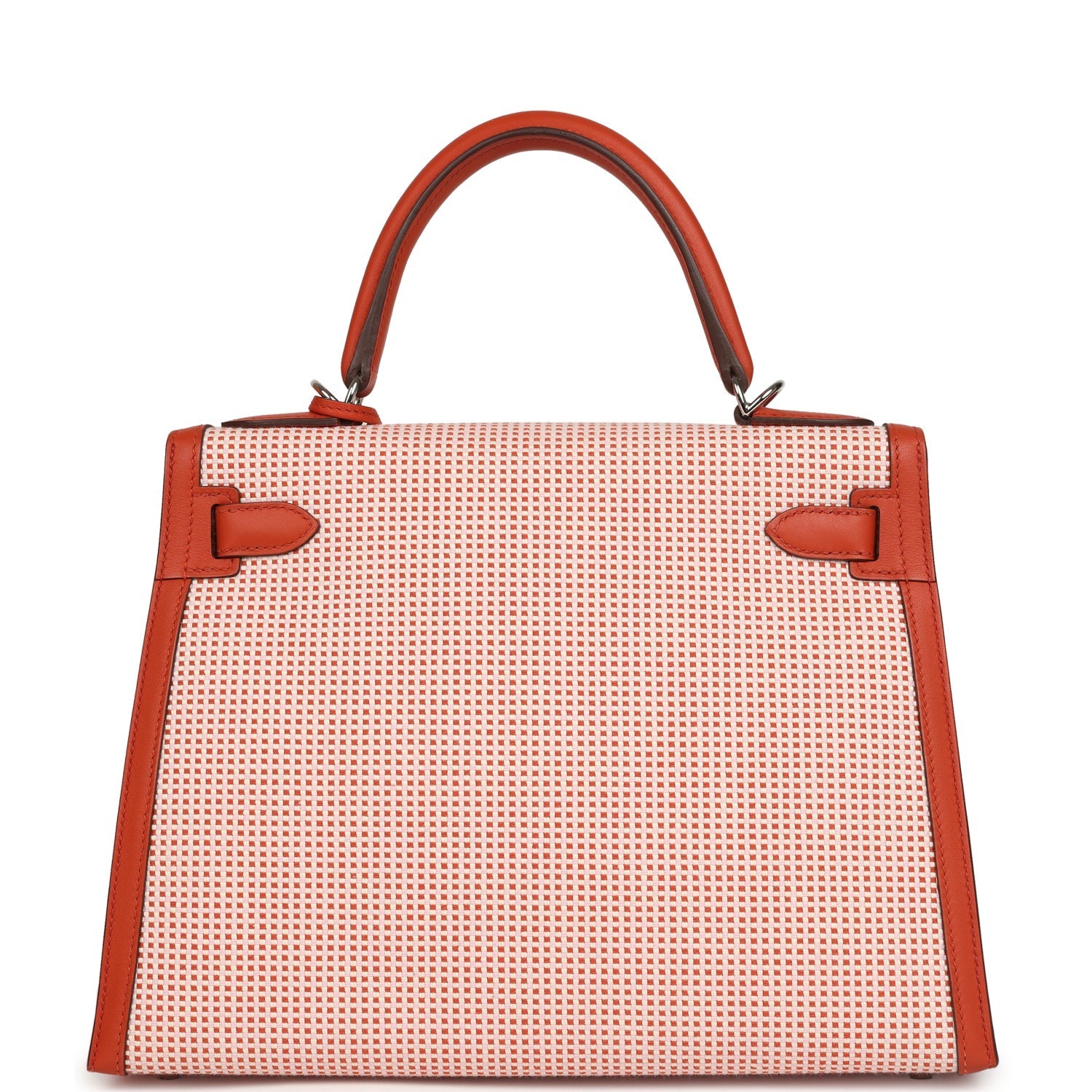 Quadrille Kelly Sellier 28 Brique Toile and Terre Battue Swift Palladium Hardware Bag