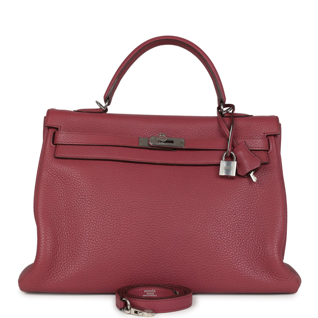 Retourne Kelly 35 Bois De Rose Clemence Palladium Hardware Bag