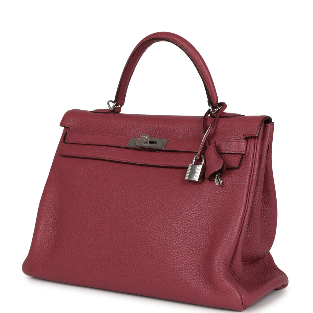 Retourne Kelly 35 Bois De Rose Clemence Palladium Hardware Bag