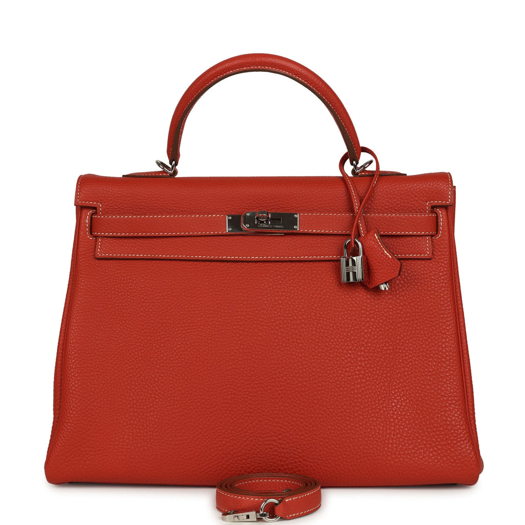 Retourne Kelly 35 Sanguine Clemence Palladium Hardware Bag