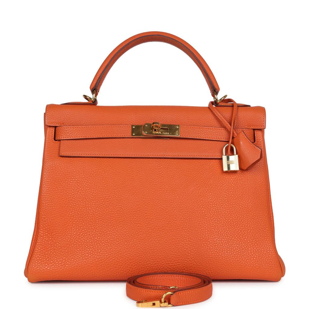 Vintage Kelly Retourne 32 Orange Togo Gold Hardware Bag