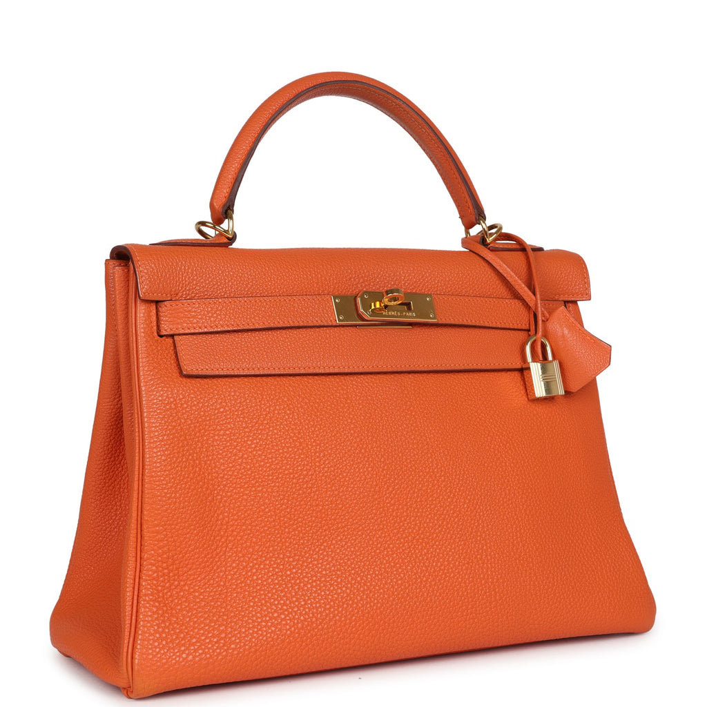Vintage Kelly Retourne 32 Orange Togo Gold Hardware Bag