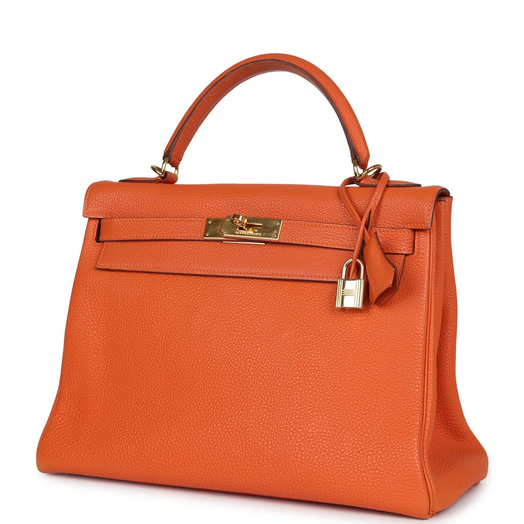 Vintage Kelly Retourne 32 Orange Togo Gold Hardware Bag