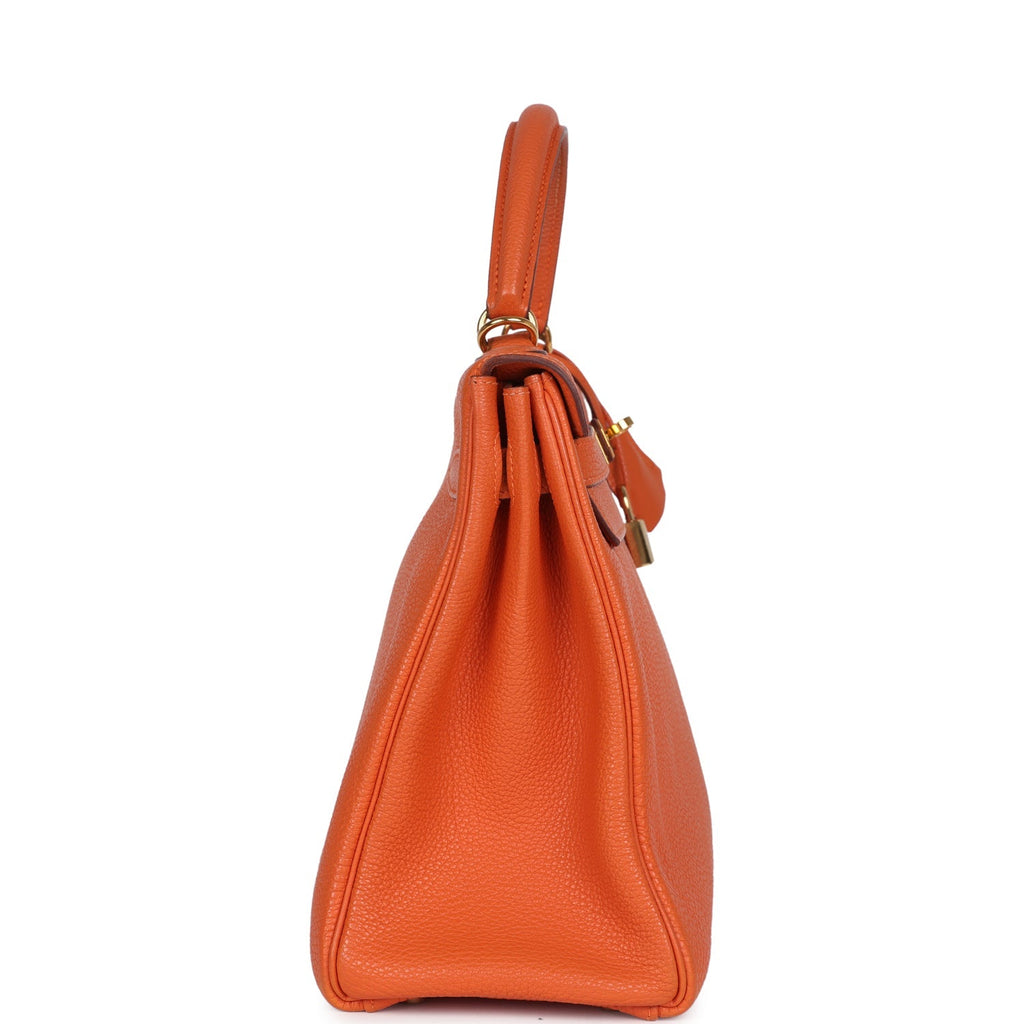 Vintage Kelly Retourne 32 Orange Togo Gold Hardware Bag