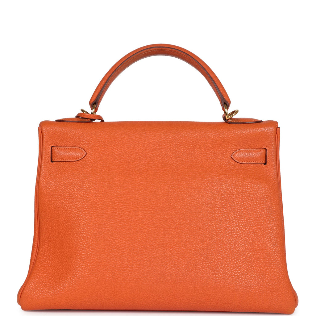 Vintage Kelly Retourne 32 Orange Togo Gold Hardware Bag