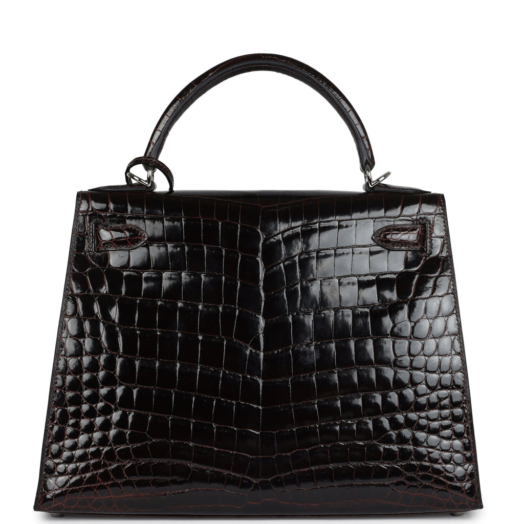 Vintage Kelly Sellier 28 Cocoan Shiny Niloticus Crocodile Palladium Hardware Bag