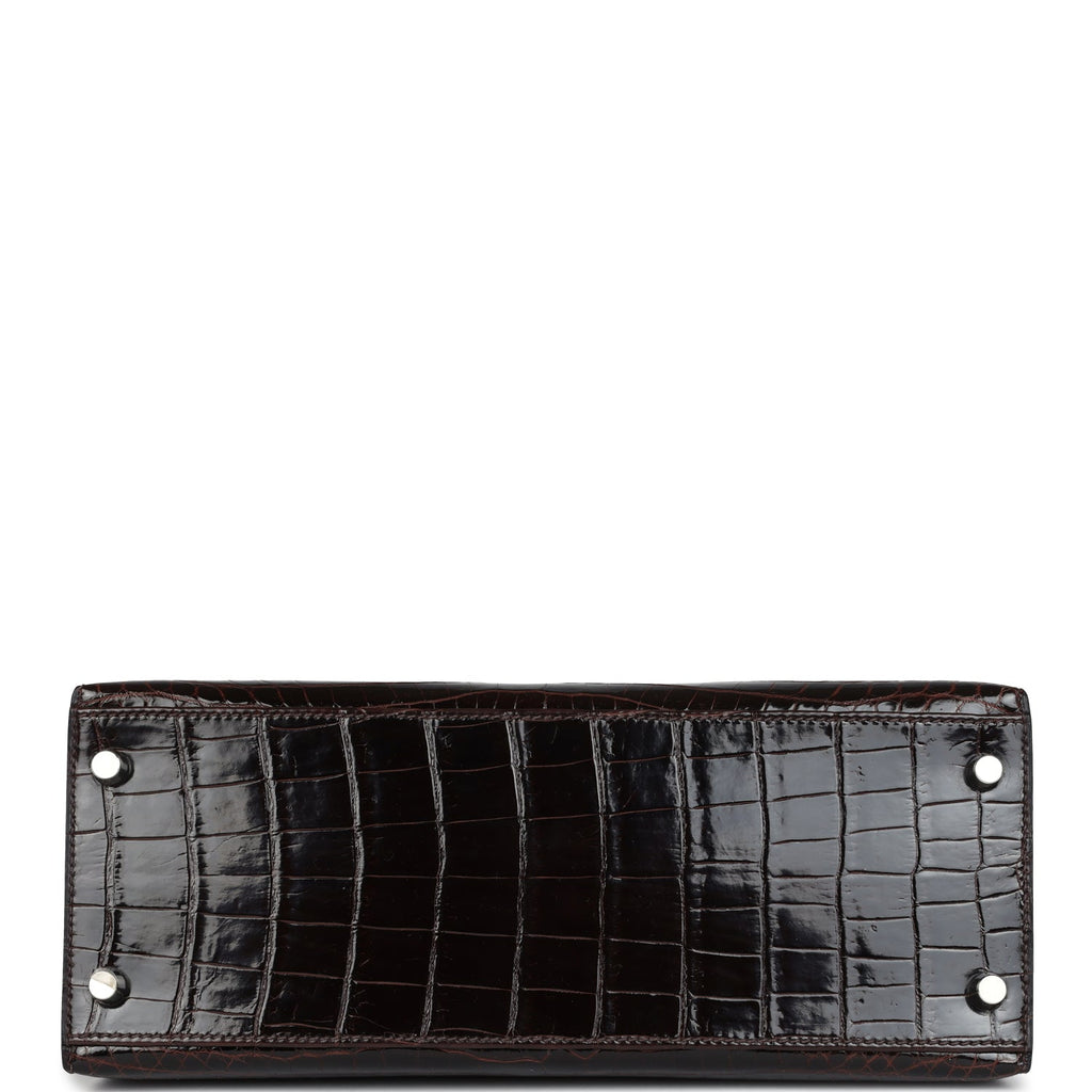 Vintage Kelly Sellier 28 Cocoan Shiny Niloticus Crocodile Palladium Hardware Bag