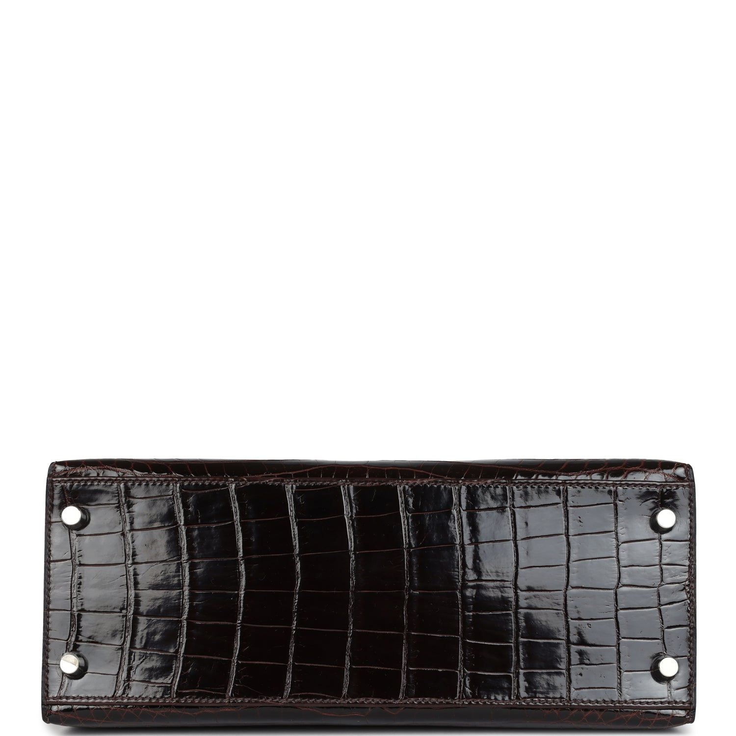 Vintage Kelly Sellier 28 Cocoan Shiny Niloticus Crocodile Palladium Hardware Bag