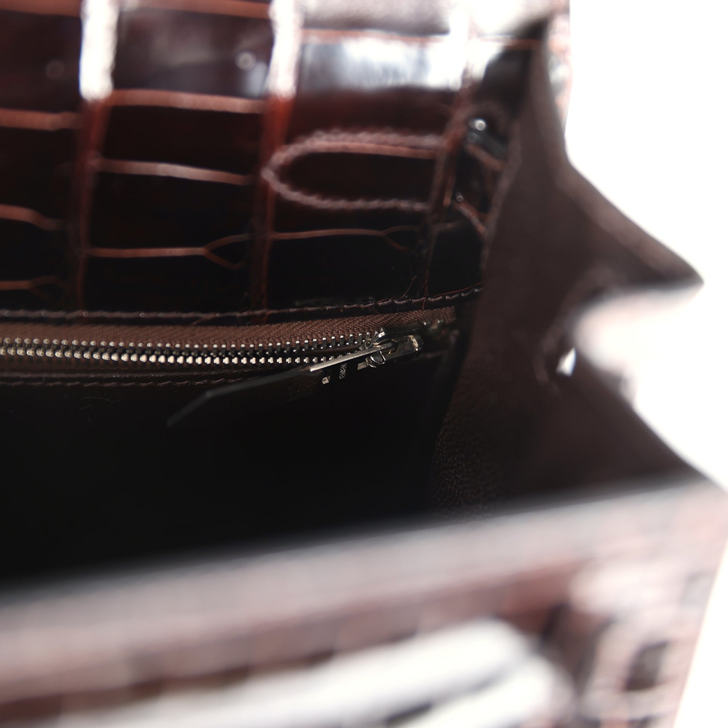 Vintage Kelly Sellier 28 Cocoan Shiny Niloticus Crocodile Palladium Hardware Bag