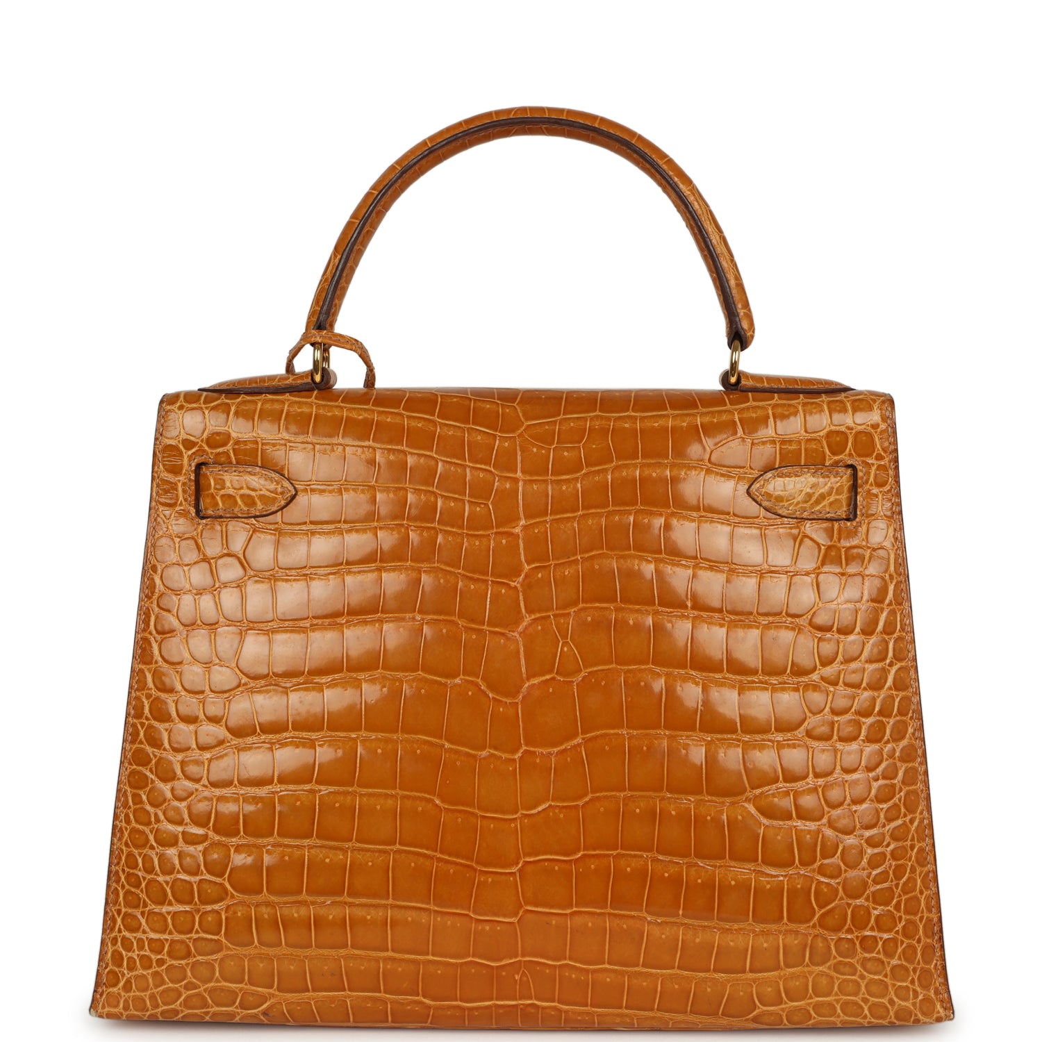 Vintage Kelly Sellier 28 Saffron Porosus Crocodile Gold Hardware Bag
