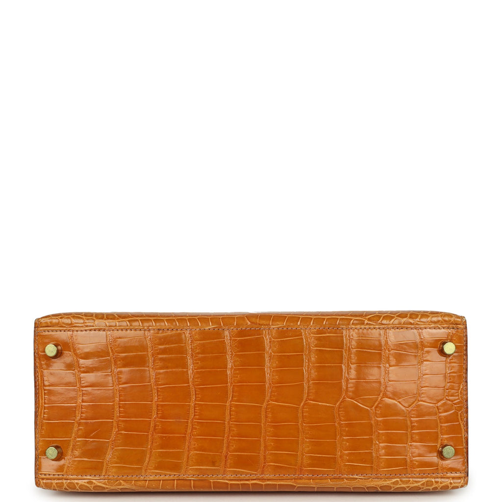 Vintage Kelly Sellier 28 Saffron Porosus Crocodile Gold Hardware Bag