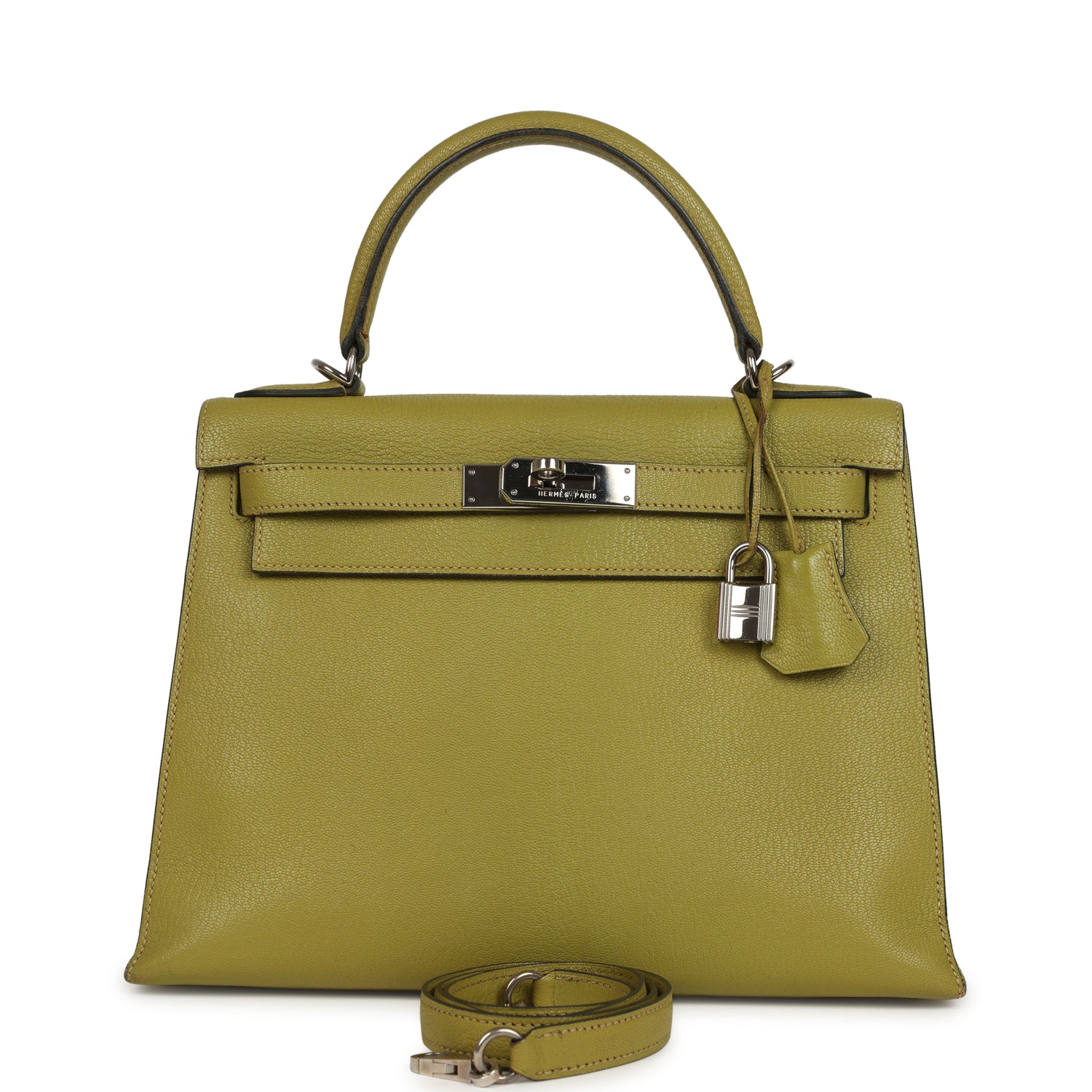 Vintage Kelly Sellier 28 Vert Chartreuse Chevre Mysore Palladium Hardware Bag