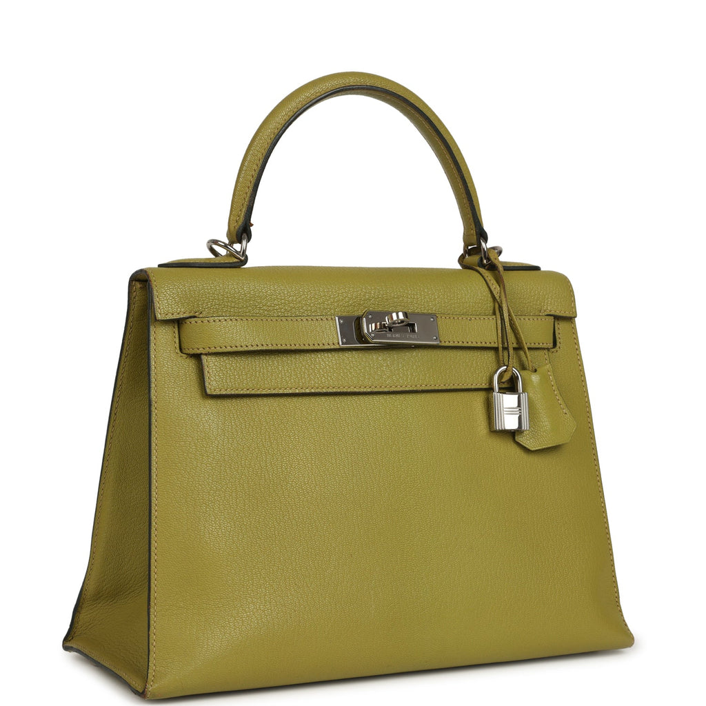 Vintage Kelly Sellier 28 Vert Chartreuse Chevre Mysore Palladium Hardware Bag