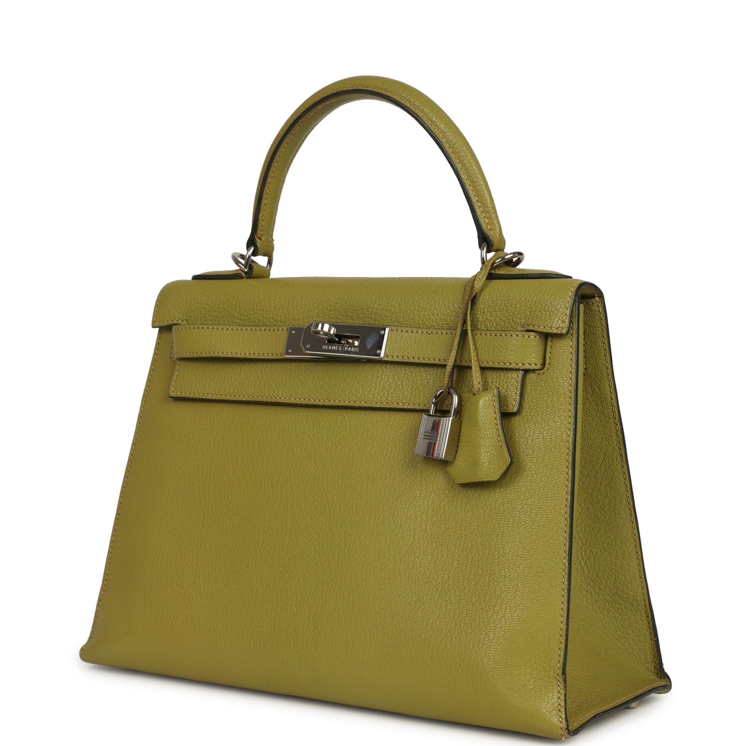Vintage Kelly Sellier 28 Vert Chartreuse Chevre Mysore Palladium Hardware Bag